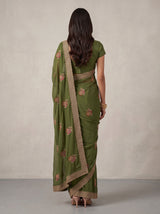 MIMOSA Olive Banarasi Saree — pose 2 styling detail