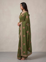 MIMOSA Olive Banarasi Saree — pose 3 styling detail