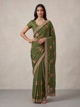 MIMOSA Olive Banarasi Saree — pose 4 styling detail