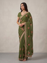 MIMOSA Olive Banarasi Saree — pose 5 styling detail