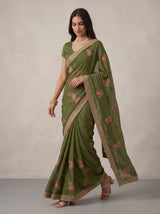 MIMOSA Olive Banarasi Saree — pose 6 styling detail