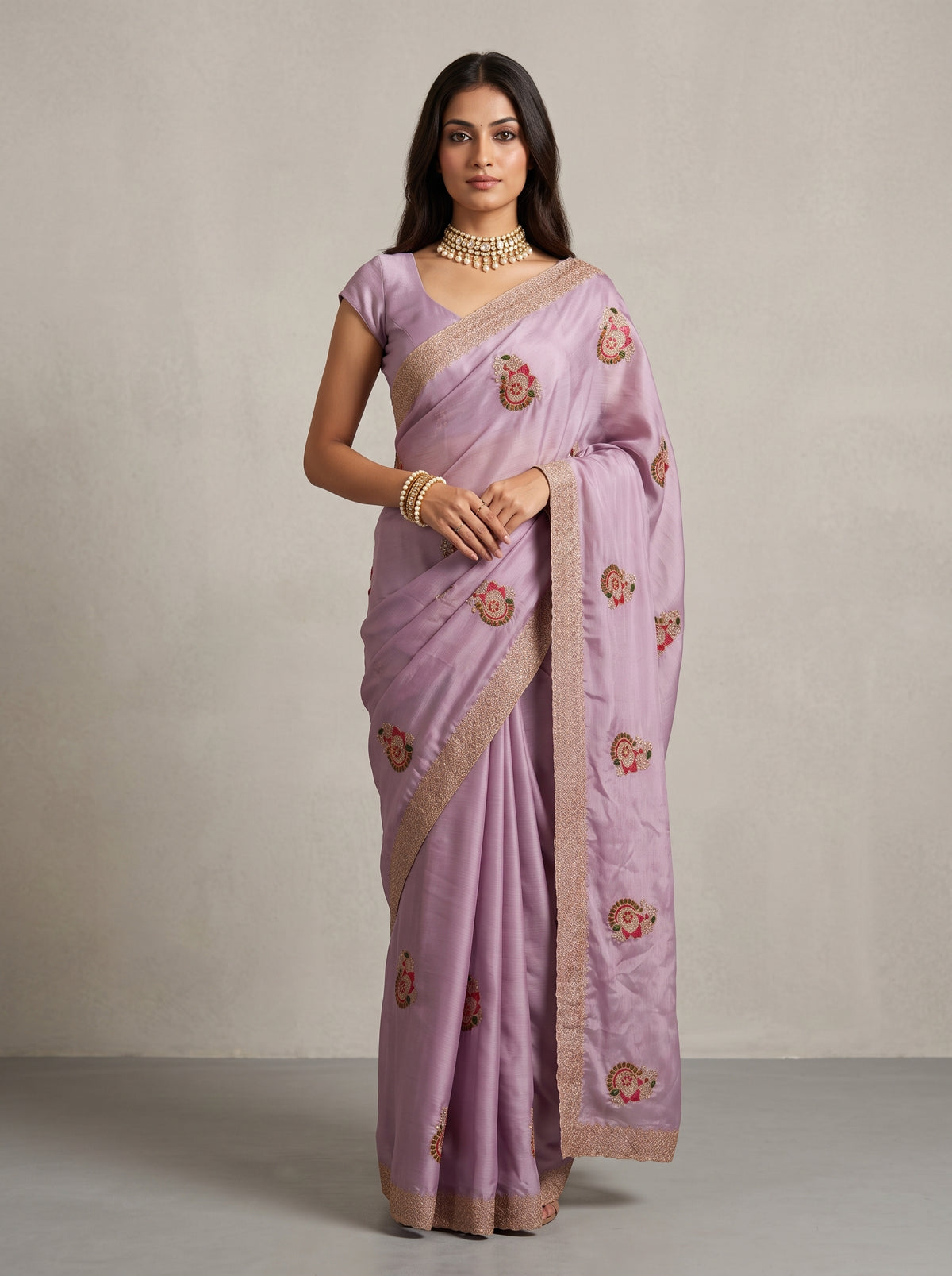 MIMOSA Pink Banarasi Saree — front view on mannequin