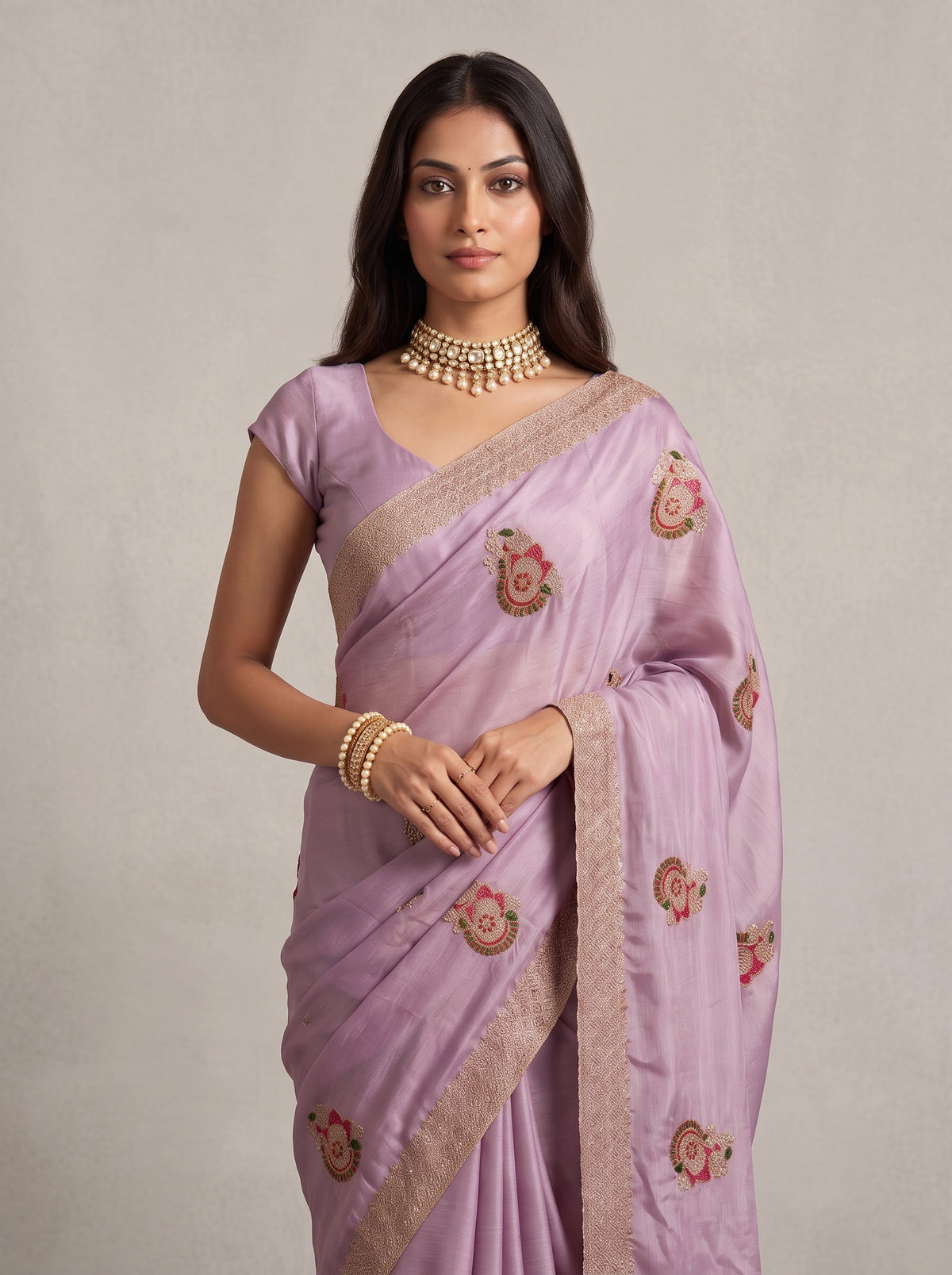 MIMOSA Pink Banarasi Saree — pose 10 styling detail