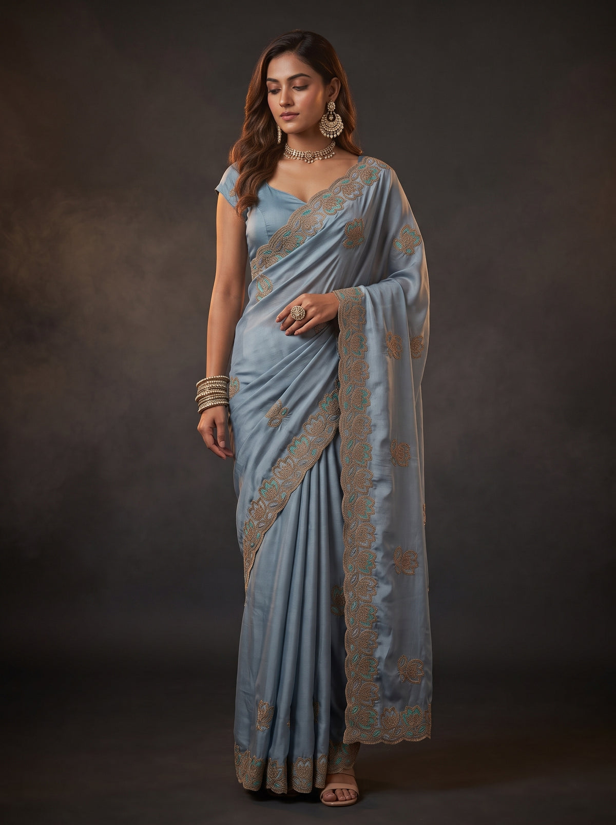 MIMOSA Ananda Banarasi Chiffon Saree — AI Model lifestyle