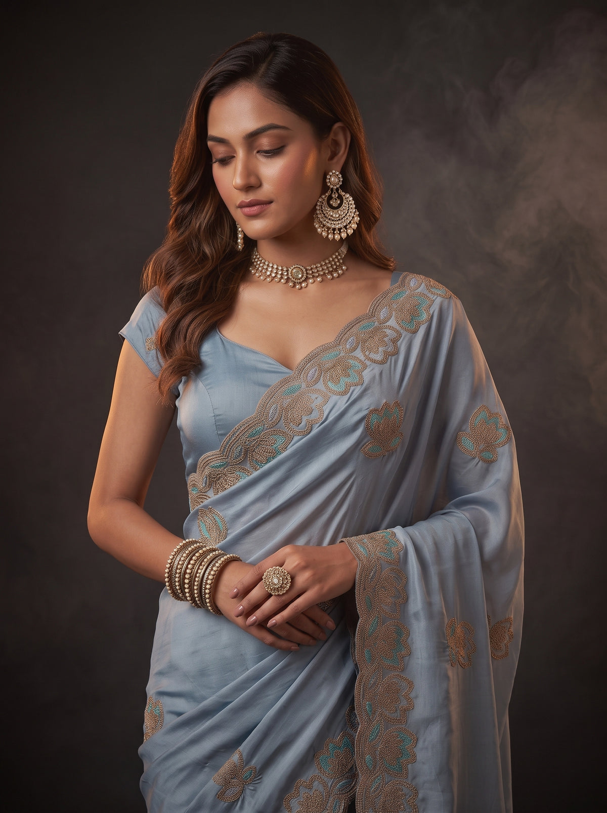 MIMOSA Ananda Banarasi Chiffon Saree — pose 10 styling detail