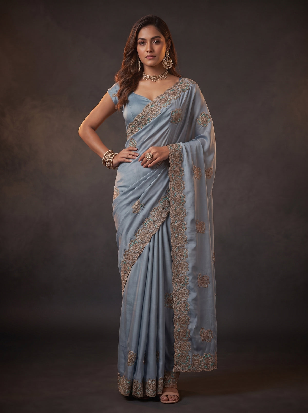 MIMOSA Ananda Banarasi Chiffon Saree — pose 4 styling detail