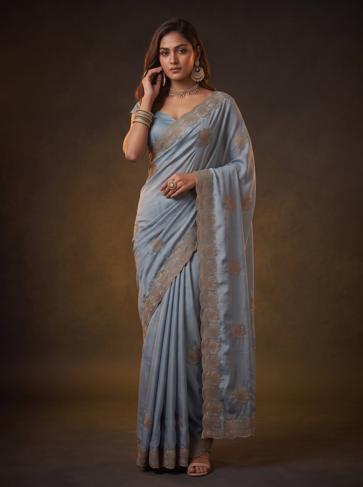 MIMOSA Ananda Banarasi Chiffon Saree — pose 5 styling detail