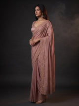 MIMOSA Peach Banarasi Chiffon Saree — pose 3 styling detail