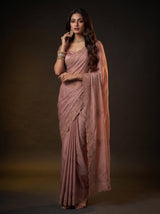 MIMOSA Peach Banarasi Chiffon Saree — pose 5 styling detail