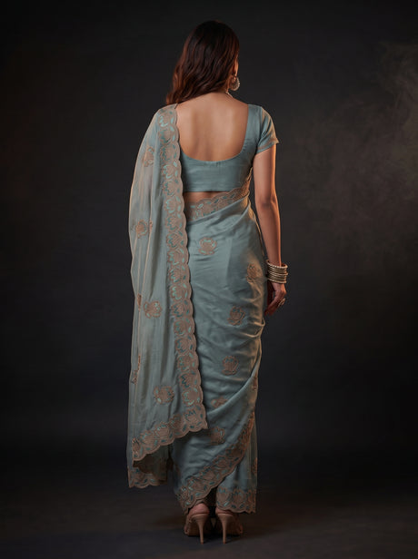 MIMOSA Rama Banarasi Chiffon Saree — Saree shot pallu and body