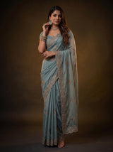 MIMOSA Rama Banarasi Chiffon Saree — pose 5 styling detail