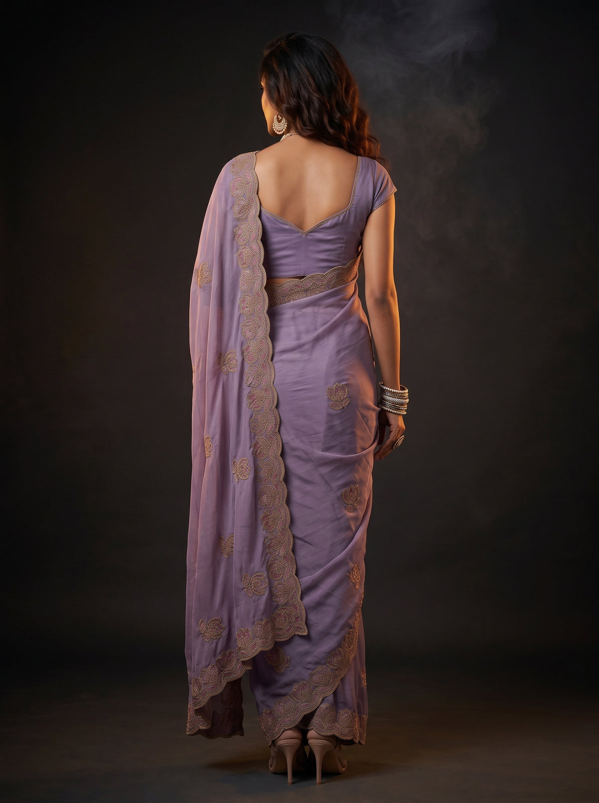 MIMOSA Violet Banarasi Chiffon Saree — Saree shot pallu and body