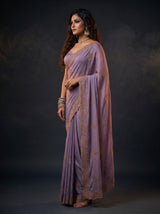 MIMOSA Violet Banarasi Chiffon Saree — pose 3 styling detail