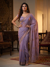 MIMOSA Violet Banarasi Chiffon Saree — pose 4 styling detail