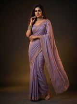 MIMOSA Violet Banarasi Chiffon Saree — pose 5 styling detail