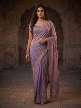 MIMOSA Violet Banarasi Chiffon Saree — pose 6 styling detail