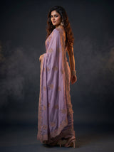 MIMOSA Violet Banarasi Chiffon Saree — pose 7 styling detail
