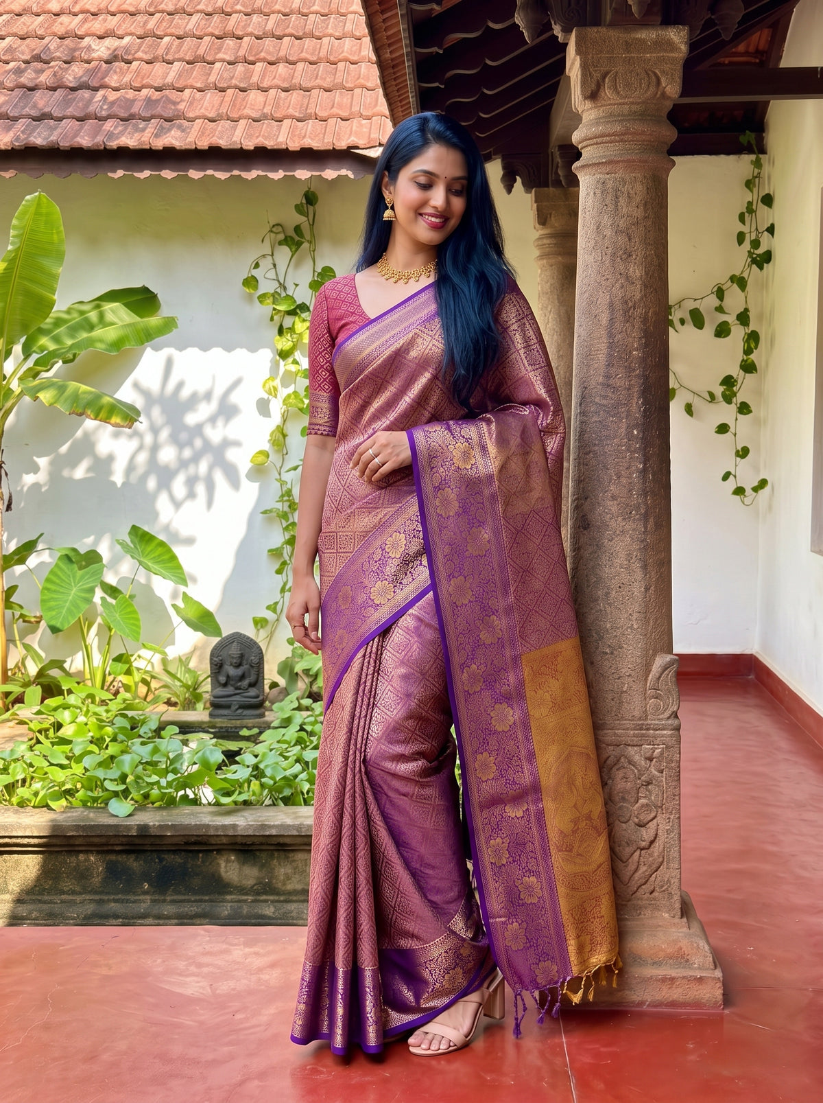 MIMOSA Magenta Kanjivaram Saree — pose 9 styling detail
