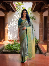 MIMOSA Sapphire Kanjivaram Saree — pose 6 styling detail
