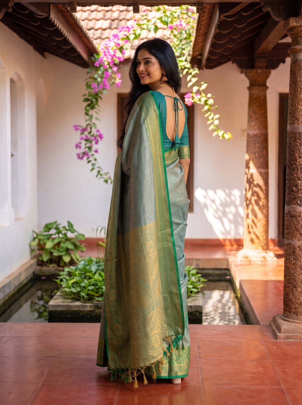 MIMOSA Sapphire Kanjivaram Saree — pose 7 styling detail