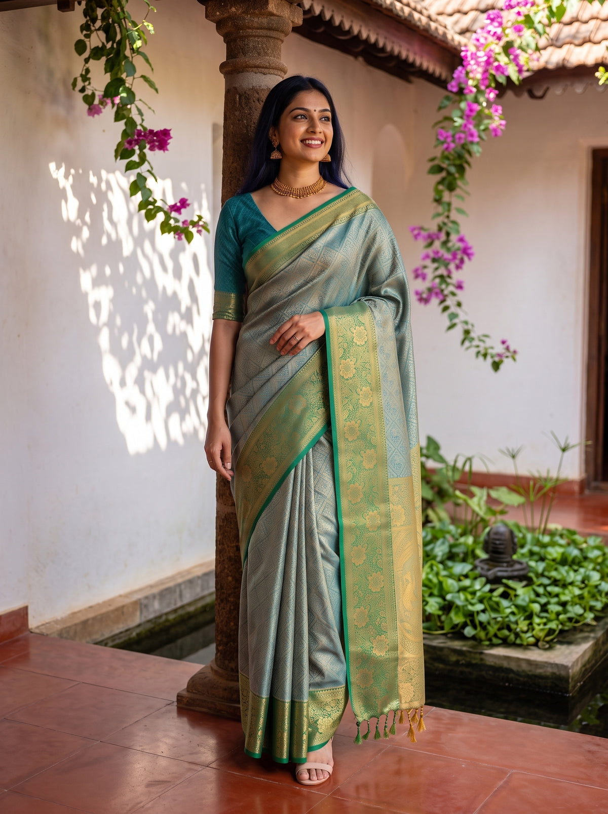 MIMOSA Sapphire Kanjivaram Saree — pose 9 styling detail