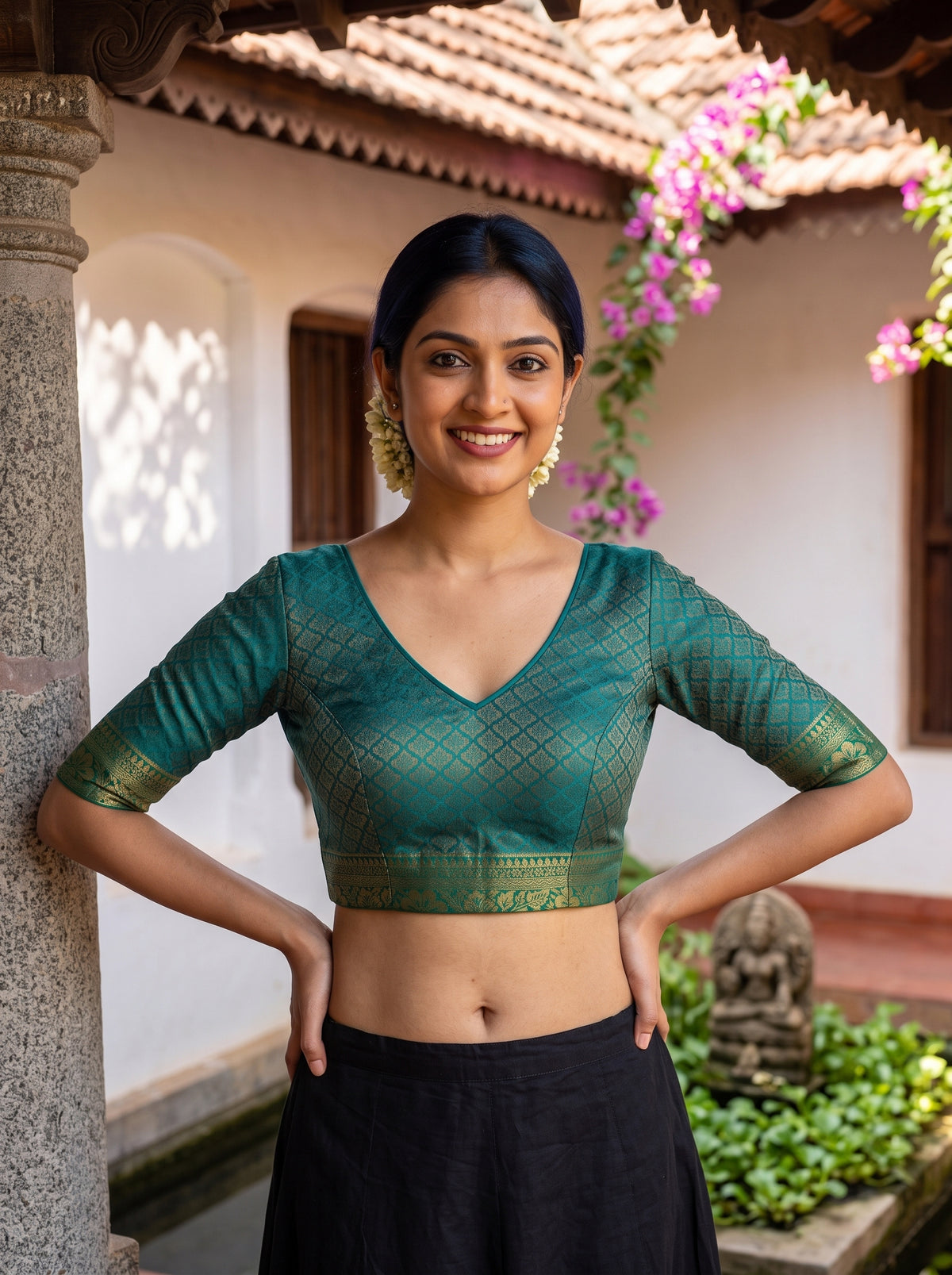 MIMOSA Sapphire Kanjivaram Saree — blouse close-up