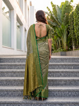 MIMOSA Green Kanjivaram Saree — pose 2 styling detail