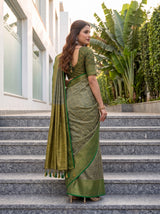 MIMOSA Green Kanjivaram Saree — pose 5 styling detail