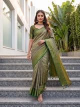 MIMOSA Green Kanjivaram Saree — pose 6 styling detail