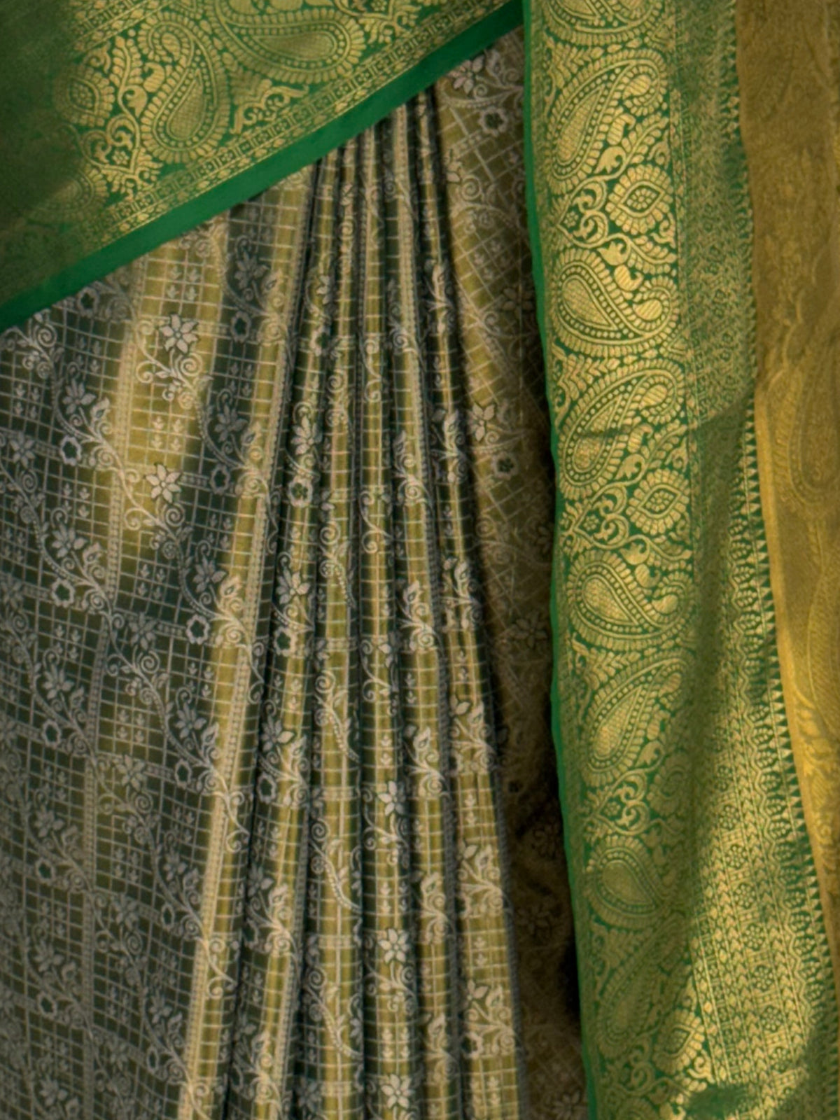 MIMOSA Green Kanjivaram Saree — fleets shot full lifestyle