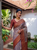 MIMOSA Jamun Kanjivaram Organza Saree — pose 10 styling detail
