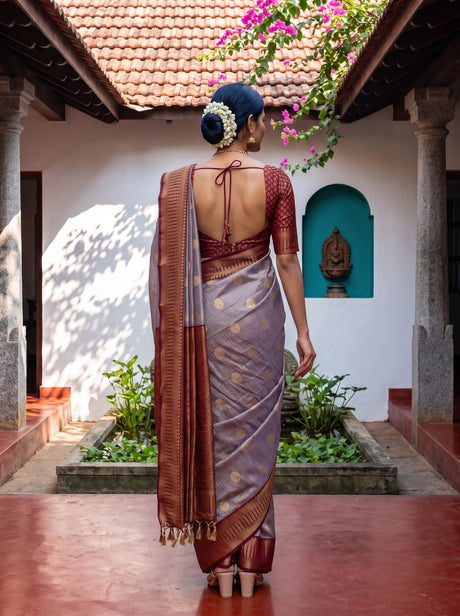 MIMOSA Jamun Kanjivaram Organza Saree — Saree shot pallu and body