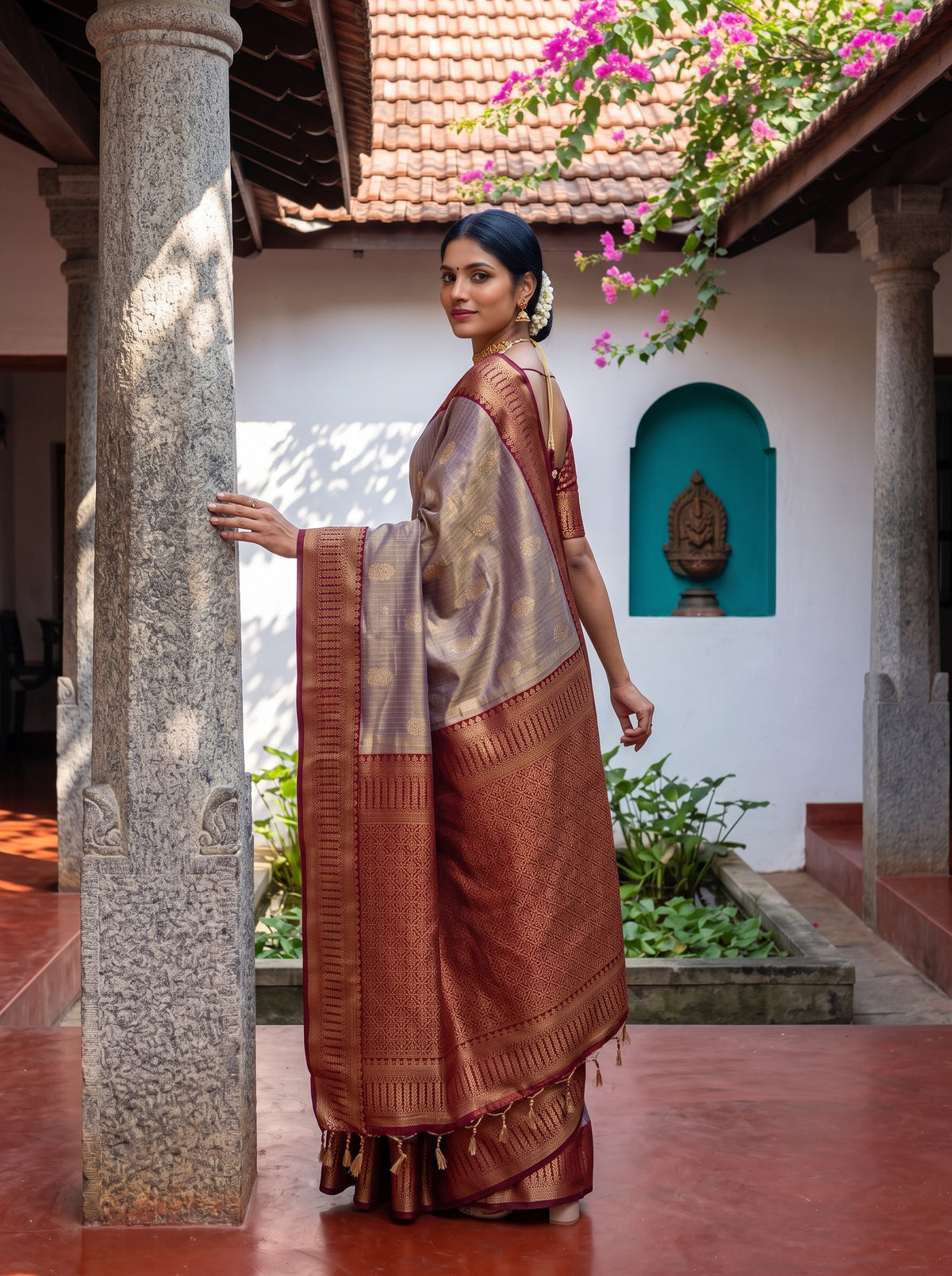 MIMOSA Jamun Kanjivaram Organza Saree — pose 5 styling detail