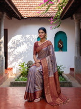 MIMOSA Jamun Kanjivaram Organza Saree — pose 8 styling detail