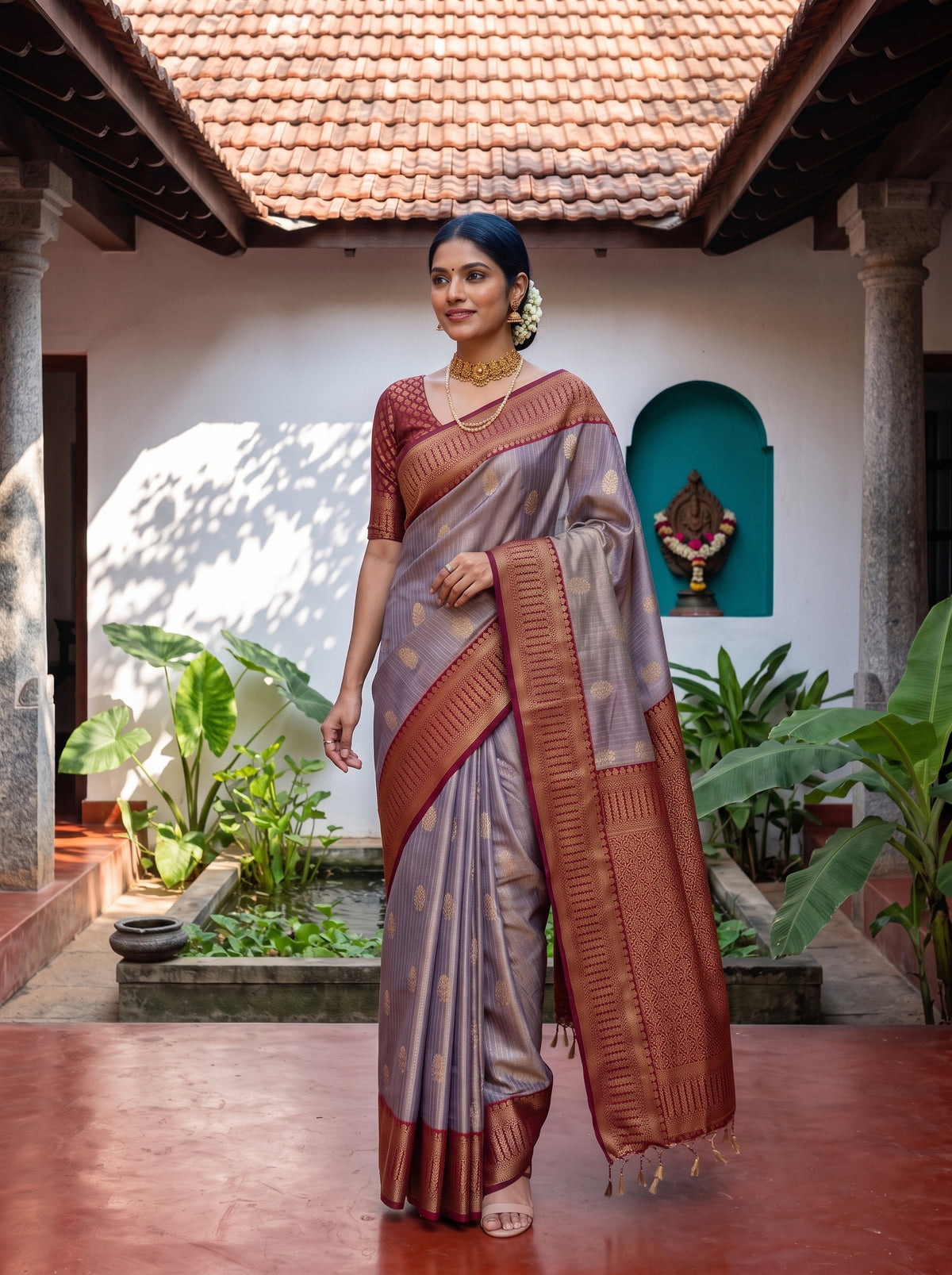 MIMOSA Jamun Kanjivaram Organza Saree — pose 9 styling detail