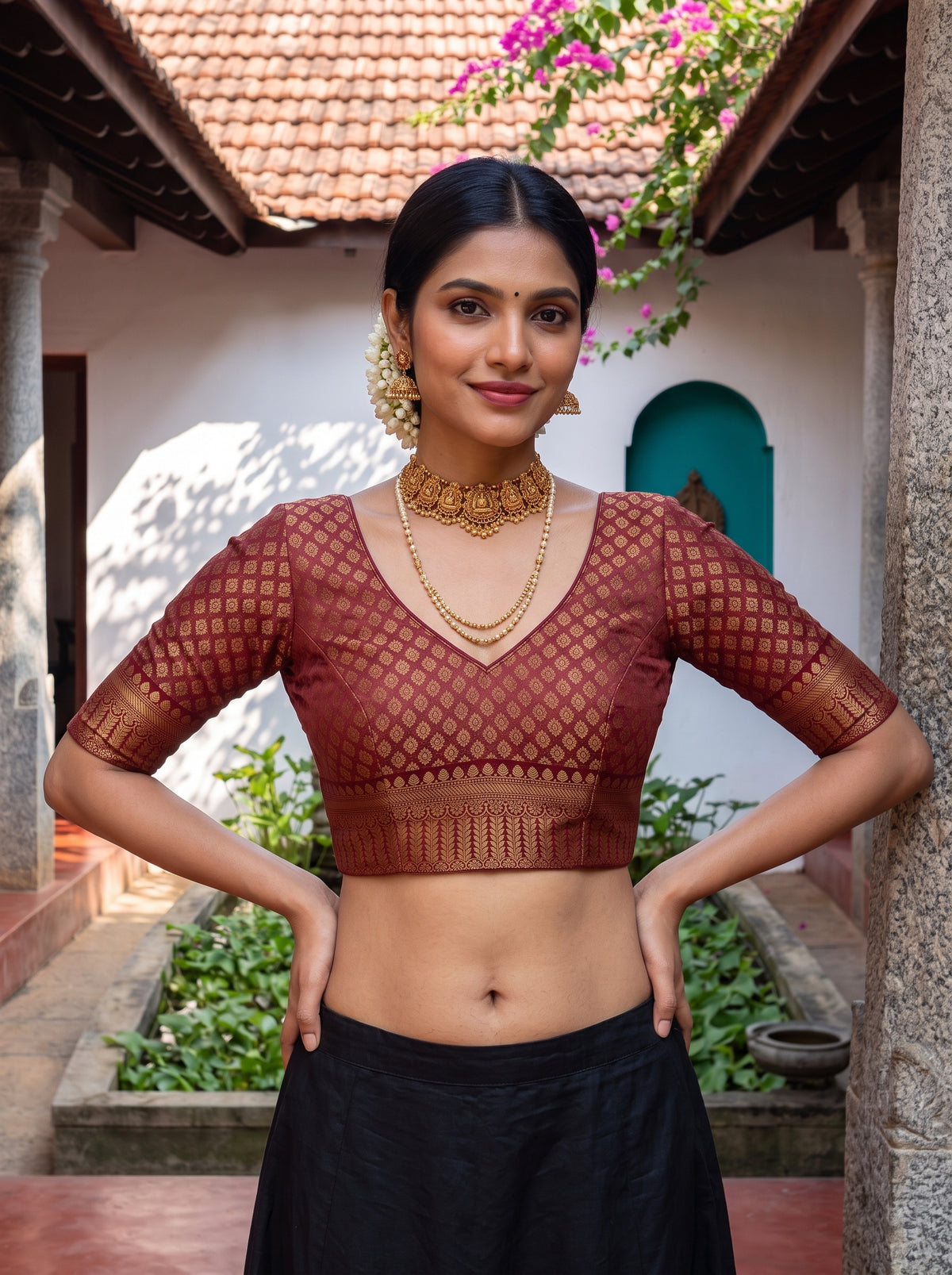 MIMOSA Jamun Kanjivaram Organza Saree — blouse close-up