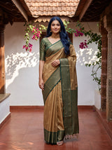 MIMOSA Mustard Kanjivaram Organza Saree — AI Model lifestyle pose 1