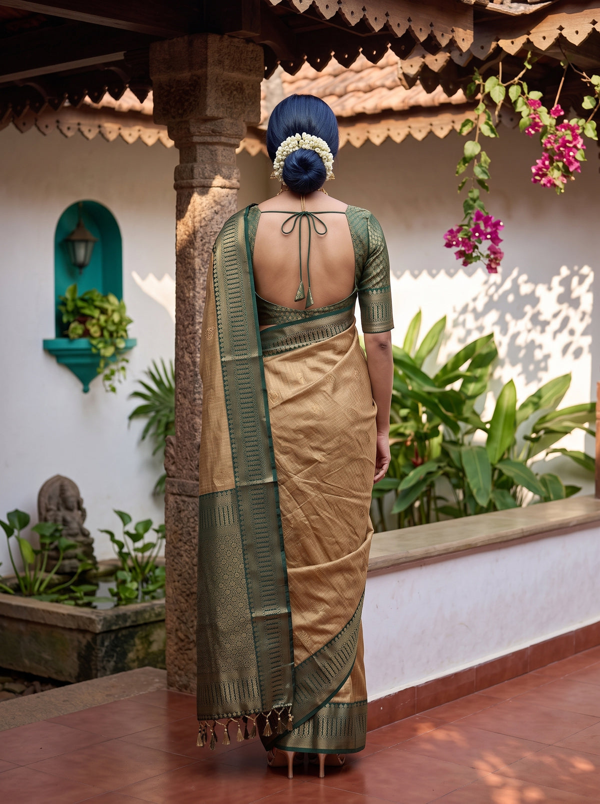 MIMOSA Mustard Kanjivaram Organza Saree — Saree shot pallu and body