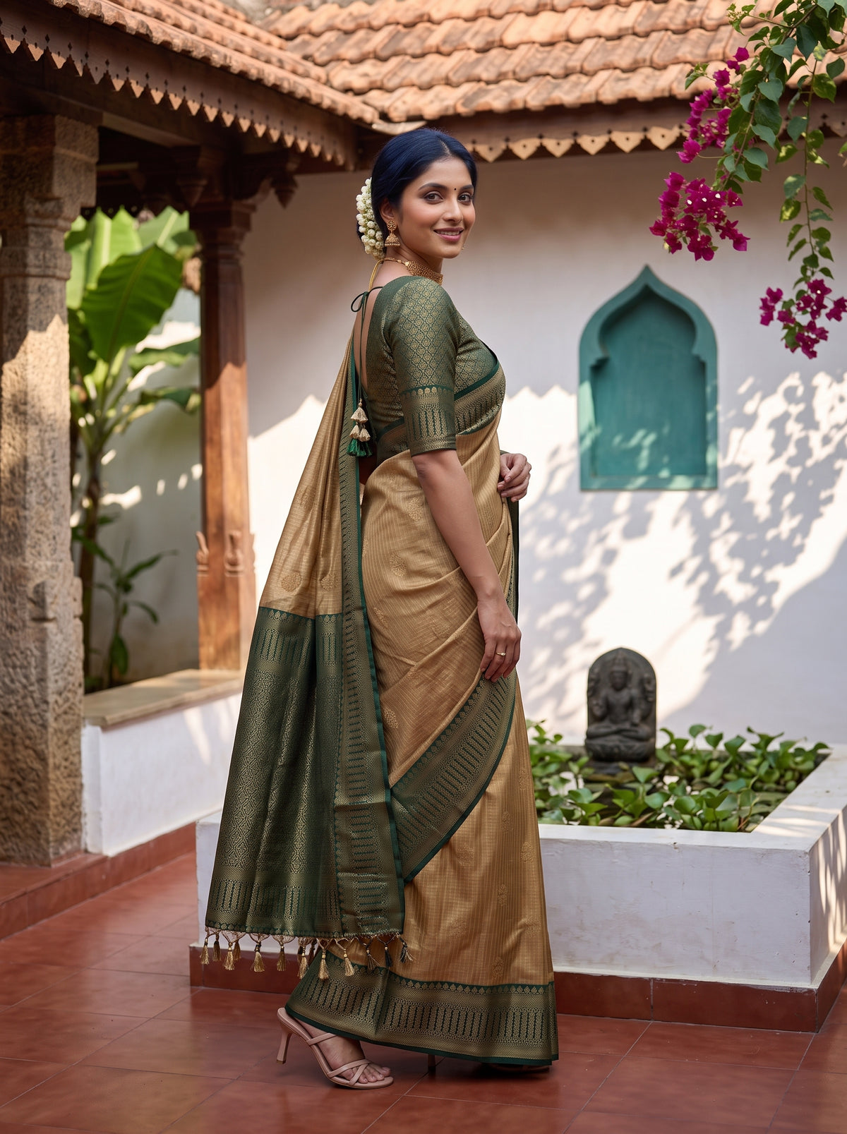 MIMOSA Mustard Kanjivaram Organza Saree — pose 5 styling detail