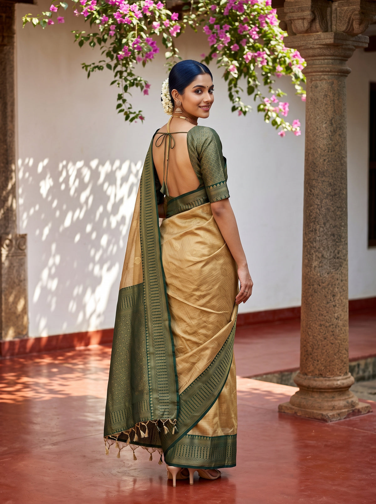 MIMOSA Mustard Kanjivaram Organza Saree — pose 7 styling detail