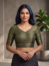 MIMOSA Mustard Kanjivaram Organza Saree — blouse close-up