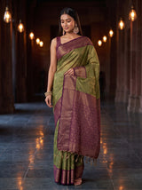 MIMOSA Green Kanjivaram Organza Saree — AI Model lower saree detail