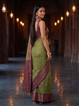 MIMOSA Green Kanjivaram Organza Saree — AI Model close-up arm