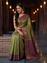 MIMOSA Green Kanjivaram Organza Saree — AI Model midsection