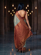 MIMOSA Sapphire Kanjivaram Organza Saree — AI Model close-up face