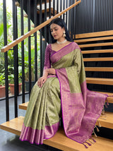 MIMOSA Green Kanjivaram Art Silk Saree — pose 10 styling detail
