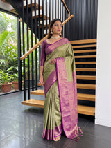 MIMOSA Green Kanjivaram Art Silk Saree — pose 5 styling detail