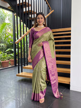 MIMOSA Green Kanjivaram Art Silk Saree — pose 6 styling detail