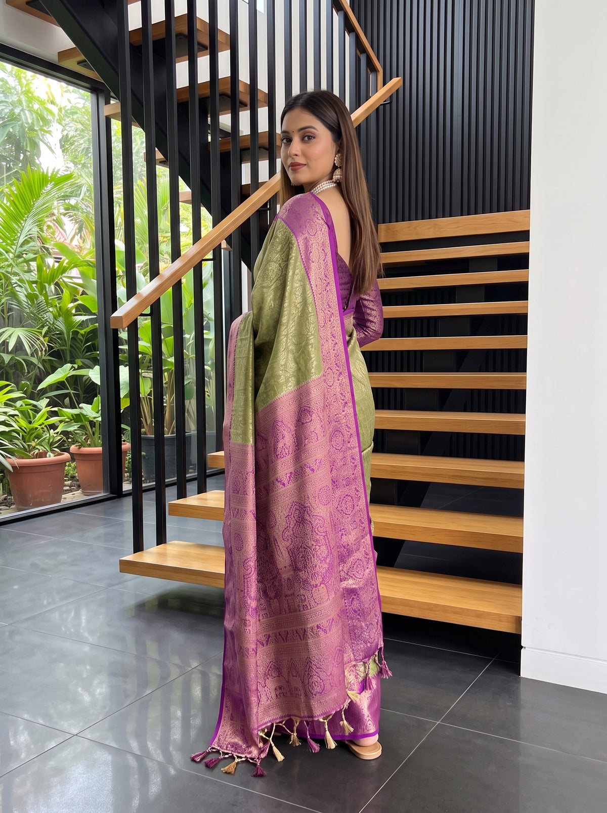 MIMOSA Green Kanjivaram Art Silk Saree — pose 7 styling detail
