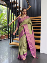 MIMOSA Green Kanjivaram Art Silk Saree — pose 9 styling detail